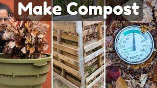 How To Make Compost Easily | Using Leaves Kitchen Scraps Grass || Budget Gardening