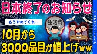 【2ch考えさせられるスレ】日本終了のお知らせ、10月から3000品目が値上げｗｗ【ゆっくり解説】