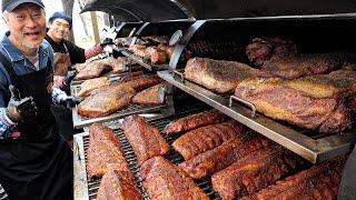 Perfect! Amazing Texas barbecue made by father and son in the forest /Korean Street Food