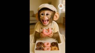baby monkey eating Donut 