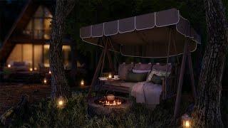 Serene Night by the Fire AmbienceWind Chimes, Crackling Fire, Crickets & Frogs |Cozy Cabin Ambience