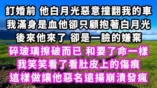 訂婚前他白月光惡意撞翻我的車，我滿身是血他卻只顧抱著白月光，後來他來了卻是一臉的嫌棄，碎玻璃擦破而已，和要了命一樣，我笑笑看了看肚皮上的傷痕，這樣做讓他惡名遠揚崩潰發瘋#追妻火葬場#大女主#現實情感