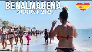 BENALMADENA SPAIN BEACH WALK AUGUST 2021, Latest Beach Walk Summer Updates in Costa Del Sol 4K