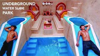 Thirty days Build Dream Life Underground Tunnel Water Slide Park into Swimming Pool