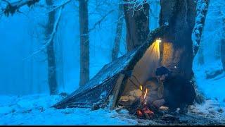 Surviving -30C SNOWSTORM Alone: WINTER CAMPING Without TENT