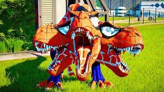 [ Jurassic World Evolution  ] Three Head T-Rex,Green Alien,Goku,Mario,Spiderman Fight !!!