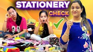 Stationery Check ️ | Surprise Stationery Check by Mummy  | Funny Video | Cute Sisters