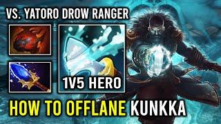 How to Play Offlane Kunkka Against Yatoro Drow Ranger in 7 34e with 1v5 Full Tank Heart BM Dota 2