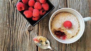 Microwave Raspberry Mug Cake, کیک یک دقیقه ای در ماکروفر ، ماگ کیک رزبری در ماکروفر