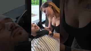 Junior Barber was tense for this ASMR Shave #relax #barbershop #razor #relaxing