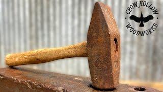 Rusty Blacksmith Hammer - Restoration and New Cross Wedged Handle