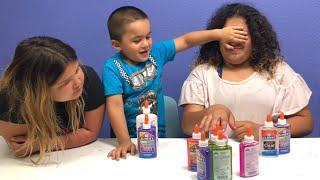 3 COLORS OF GLUE SLIME CHALLENGE WITH OUR LITTLE BROTHER