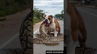 What Happens When a Bulldog Bites a Giant Snake? Watch Now #shorts