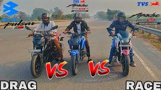 BAJAJ PULSAR N160 VS TVS APPACHE 160 4V VS TVS APPACHE 160 2V || DRAG RACE  || @DRAGGER_JATIN