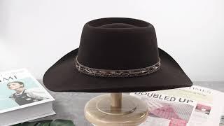 Classic Brown Cowboy Wool Felt Hat Fashion Leather Belt