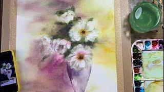 How to painting white peonies in watercolour