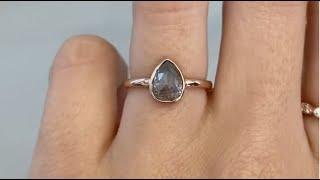 14k Rose Gold Bezel-Set 1ct Grey Pear Shape Diamond Solitaire Engagement Ring - Zoe
