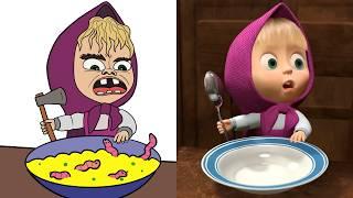 Masha and The Bear - Recipe For Disaster  Masha plus porridge l funny cartoon drawing meme