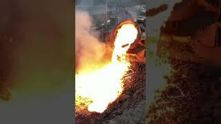 Dumping hot slag at a steel mill for cooling and processing#shorts