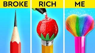 SUPER RICH VS RICH VS BROKE DRAWING CHALLENGE || Easy Tricks by 123GO!