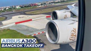 Emirates Airbus A380 Takeoff from Bangkok, Thailand | Wing & Engine View | Scenic Departure [4K]