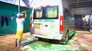 Cleaning a Dirty 16-Seat Tourist Van After a Long Road Trip - Satisfying Viewers