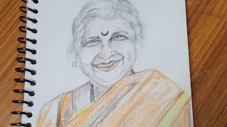 how to draw sketch of sudha murthy #art #drawing #easy #yt