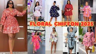 Flowered Chiffon Short Gown Styles for Ladies | Chiffon Gown Styles 2025 | Latest Material Styles