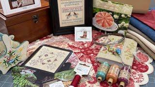 Flosstube #408 - My linen cupboard, new linens & threads, samplers and new needlework goodies