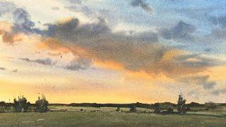 Sunset Landscape in Watercolor - Step by step