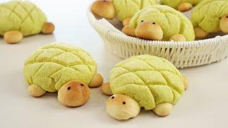 Making Adorably Cute Turtle Melon Bread  (Air Fryer & Paper Cup Measurements)