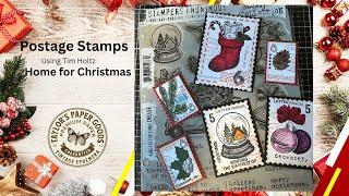 Christmas Postage Stamping using Tim Holtz Home for Christmas Stamps