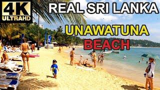 Walking Sri Lanka Tourist Beach UNAWATUNA 4K ASMR, No Talk, Natural live Sounds