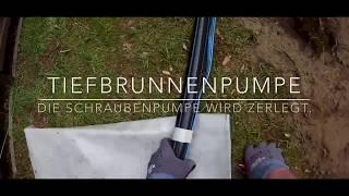 Eine Schraubenpumpe Tiefbrunnenpumpe wird zerlegt. Gartenbrunnen Unterwasserpumpe Bewässerung Garten