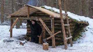 Cozy dugout building, Shelter in winter forest, no talking