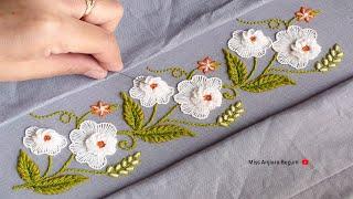 So attractive white flower border embroidery || Miss Anjiara Begum