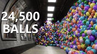 24,500 Color Balls in the london-underground - Blender Simulations - Cycles