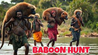 Fearless Hadzabe Tribe Baboon Monkey Hunting | wild kitchen