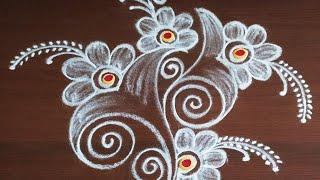 creative freehand rangoli design | beautiful flower muggulu | #shitalrangolis #muggulu #kolams