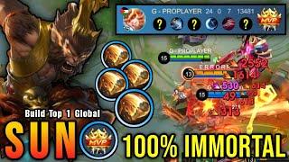 24 Kills No Death!! MVP 17.1 Points Sun 100% IMMORTAL!! - Build Top 1 Global Sun ~ MLBB