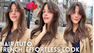 FRENCH HAIRSTYLE TUTORIAL: how to style your bangs at home | Effortless parisian look 