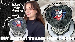 How To Make A Marvel Venom Inspired Vintage Heart Cake │ How-To In-Depth Tutorial For Beginners