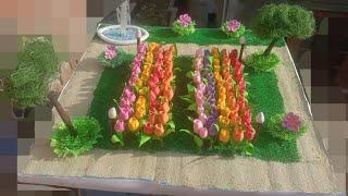 model of Tulip garden  #creative #craft #flowers #fountain #tree #evergreen