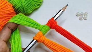 Amazing 3 Beautiful Woolen Yarn Flower making ideas with Pencil | Easy Sewing Hack