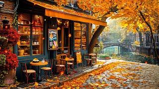 Cheerful Autumn Jazz & Falling Maple Leaves - Captivating Fall Jazz at Outdoor Coffee Shop Ambience