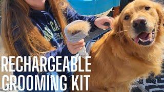 How does the rechargeable pet grooming kit work