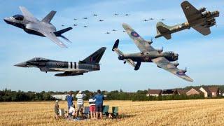 Rarely Seen Aircraft Flybys Over Duxford Airshow Village - " Big Wing " Spitfire Flypast