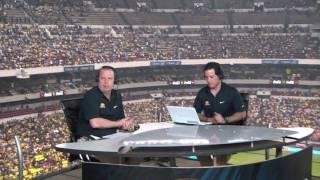 Roberto Gómez Junco y Javier Alarcón en el Palco de Televisa Deportes (Estadio Azteca)