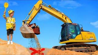 Excavator finds a Chest full of Toy Vehicles for Kids