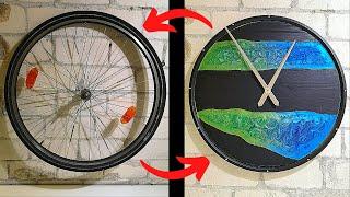 Bicycle tire wood clock with epoxy resin - Holz Wanduhr aus fahrradfelge und Epoxidharz